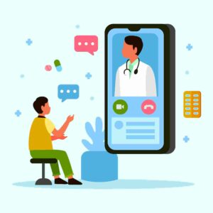 An illustration of a patient talking to his doctor on the phone.